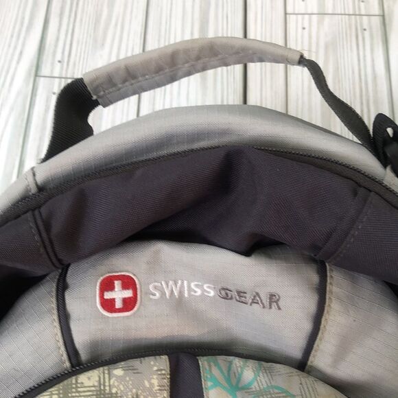 SwissGear by Wenger Durable Comfort Fit Gray Teal Backpack Bookbag Nature Leaf - Picture 2 of 13